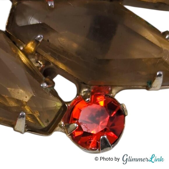 Vintage Juliana D&E Rhinestone Climber Clip On Earrings Smoky Topaz Orange - Picture 9 of 10